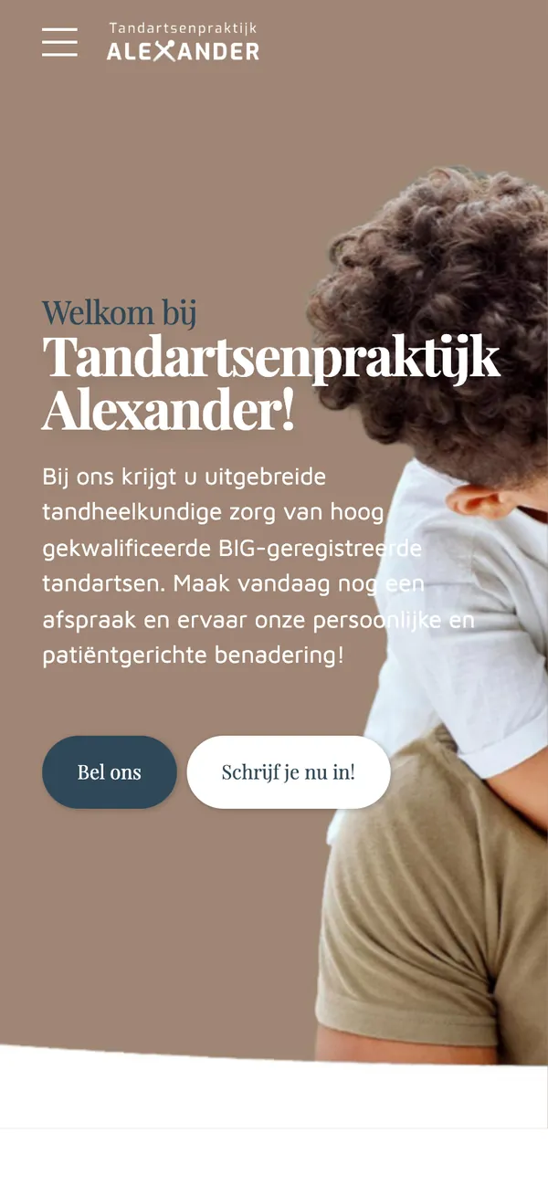 Screen of tandartsenpraktijkalexander.nl: Welcome