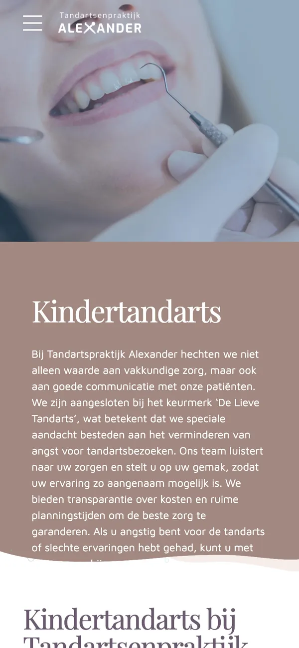 Screen of tandartsenpraktijkalexander.nl: Children's dentist