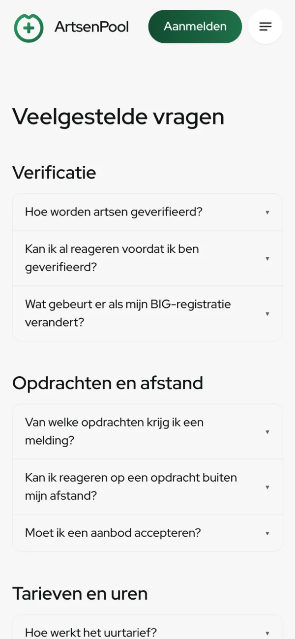 The Frequently asked questions page of artsenpool.com on a phone