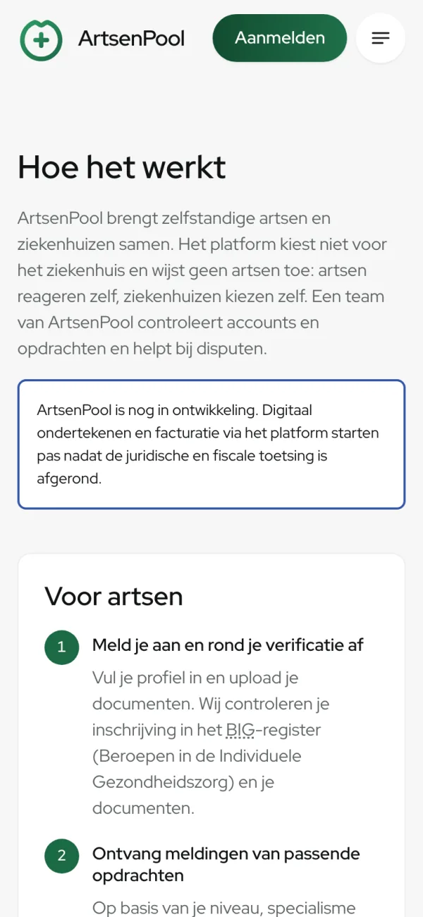 Screen of artsenpool.com on a phone: How it works