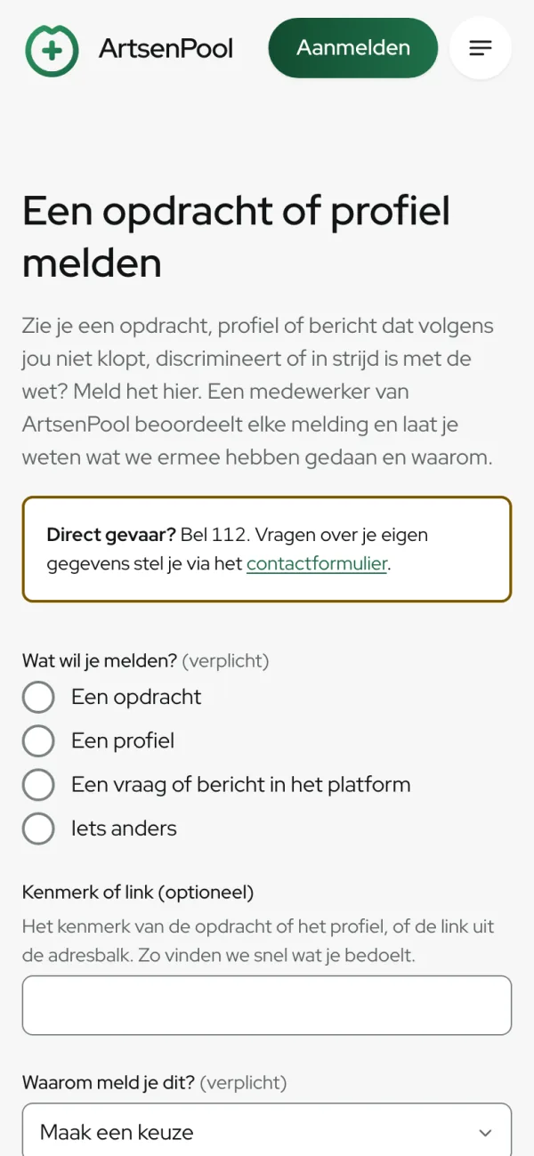 The Report page of artsenpool.com on a phone