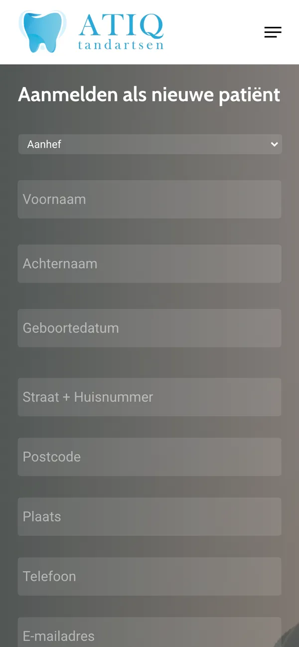 Screen of tandarts-zwolle.nl: Sign up