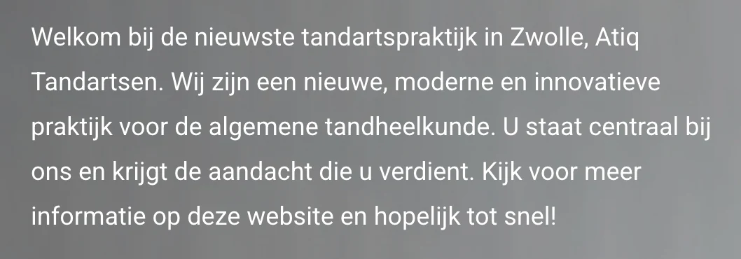Body text of the homepage in Roboto