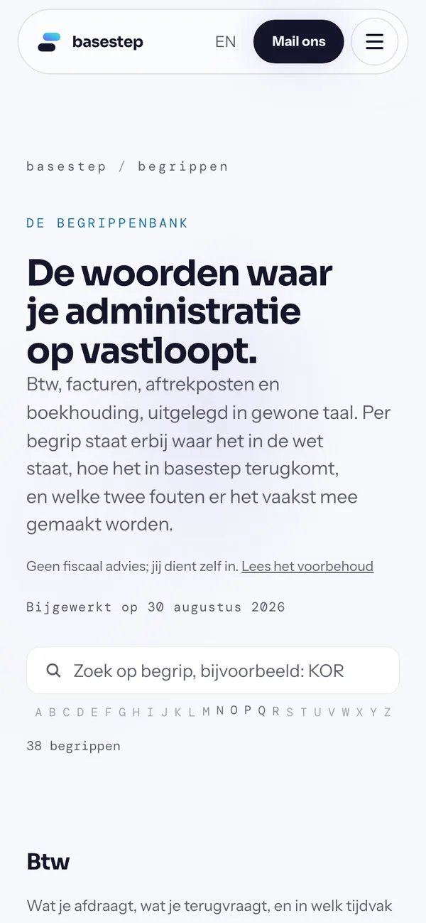 Screen of basestep.io on a phone (in Dutch): Terms