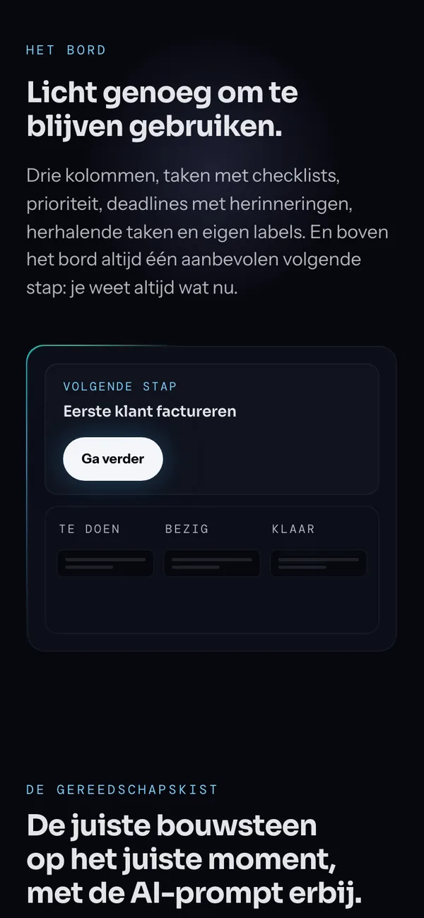 Screen of basestep.io on a phone: The board