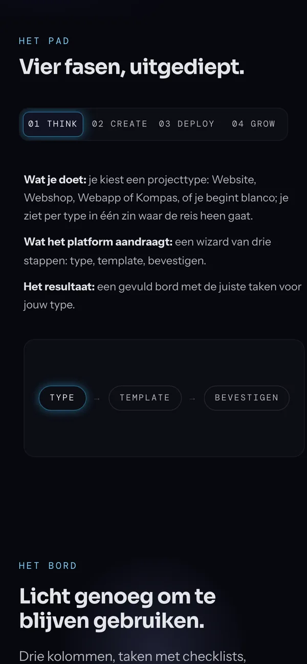 Screen of basestep.io on a phone: Four phases