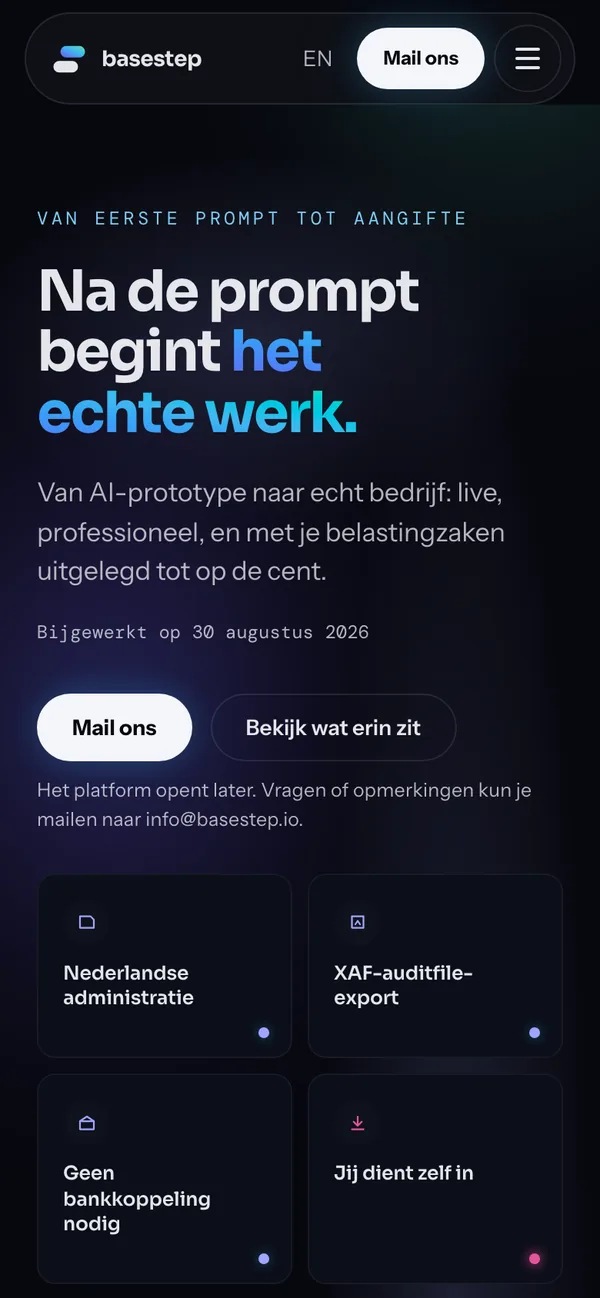 Screen of basestep.io on a phone: Dutch