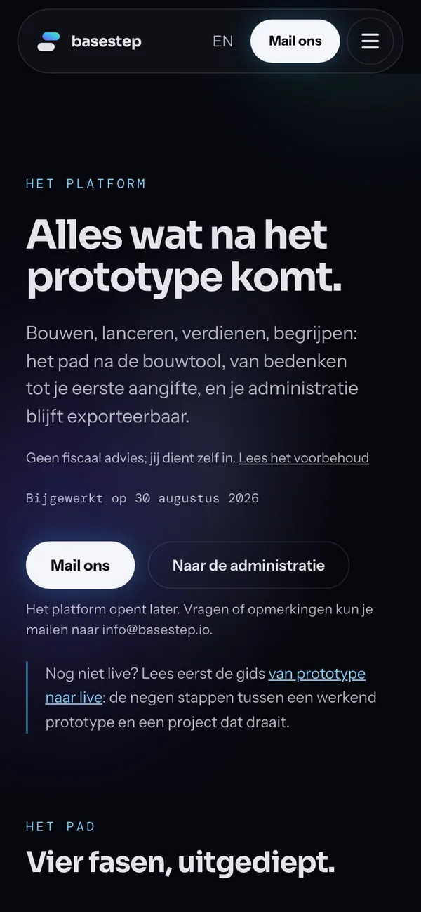 Screen of basestep.io on a phone: The platform