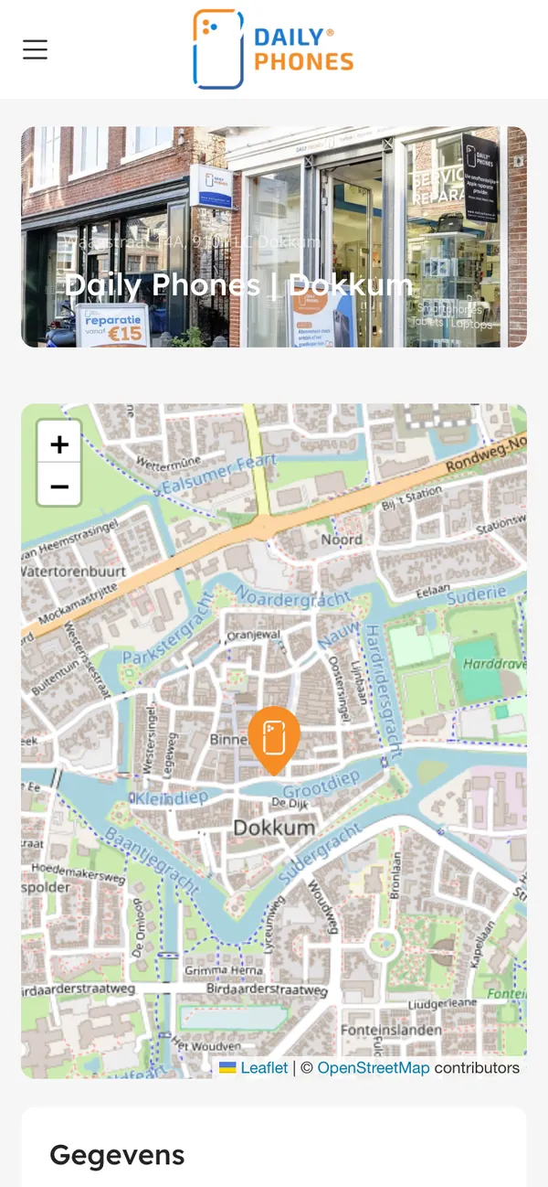 De pagina Winkel Dokkum van dailyphones.nl op een telefoon