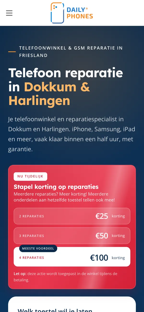 Scherm van dailyphones.nl: Begin op de homepage