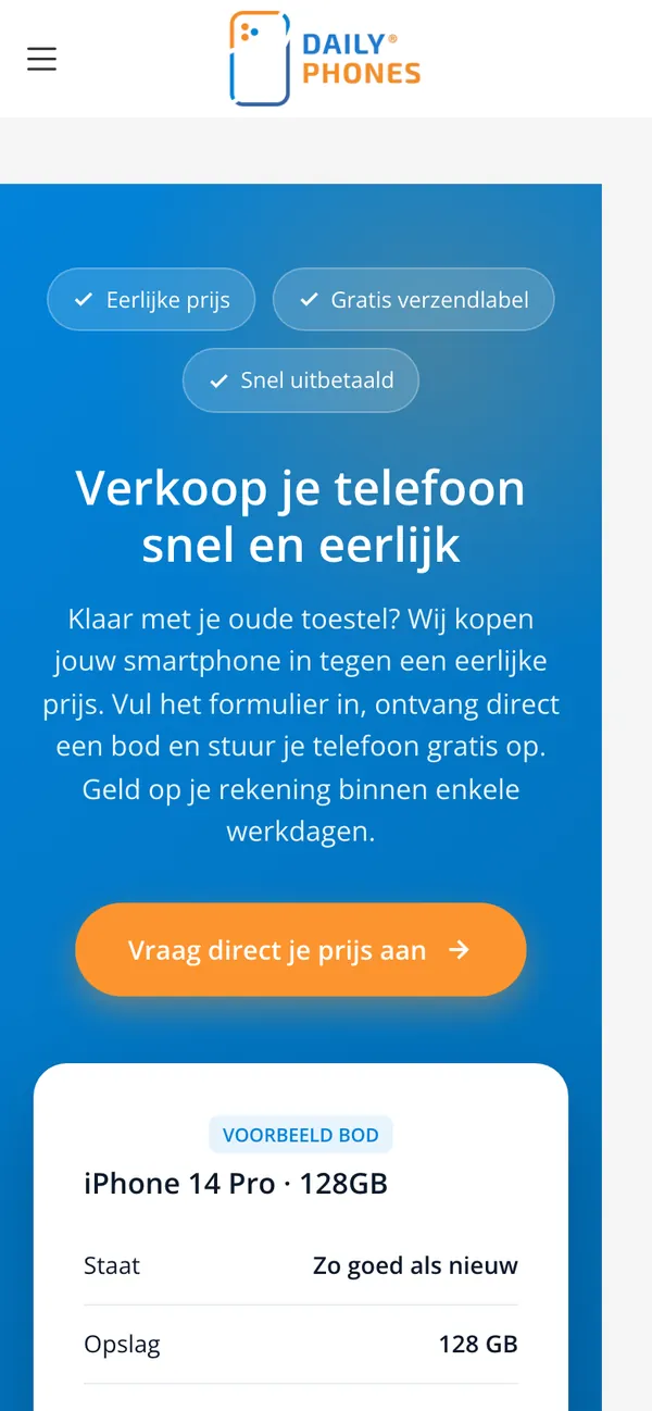 De pagina Telefoon verkopen van dailyphones.nl op een telefoon