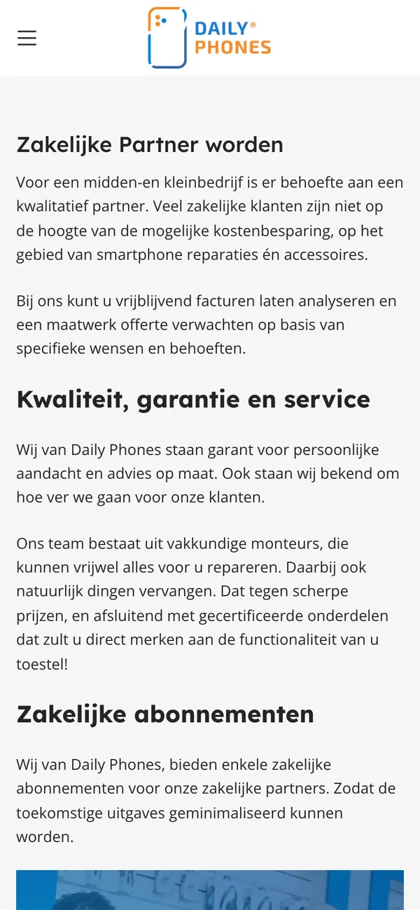 De pagina Zakelijk van dailyphones.nl op een telefoon