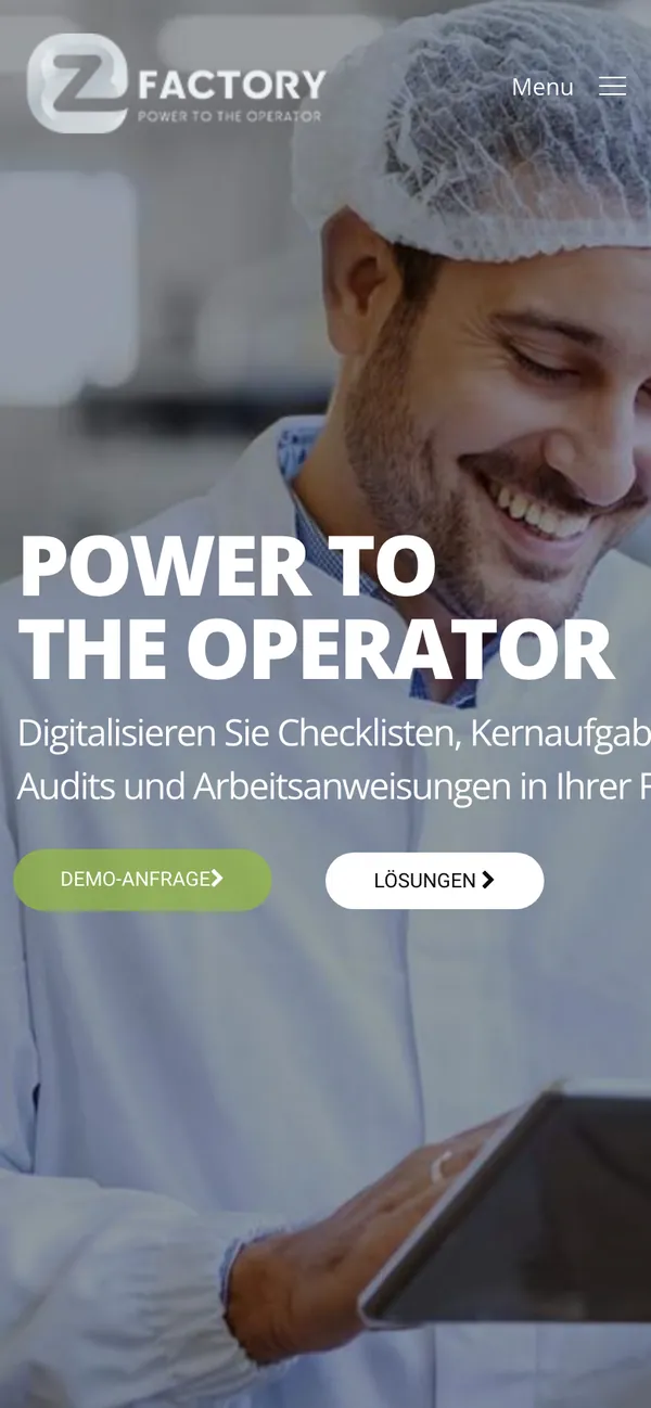 The German homepage page of ezfactory.nl on a phone