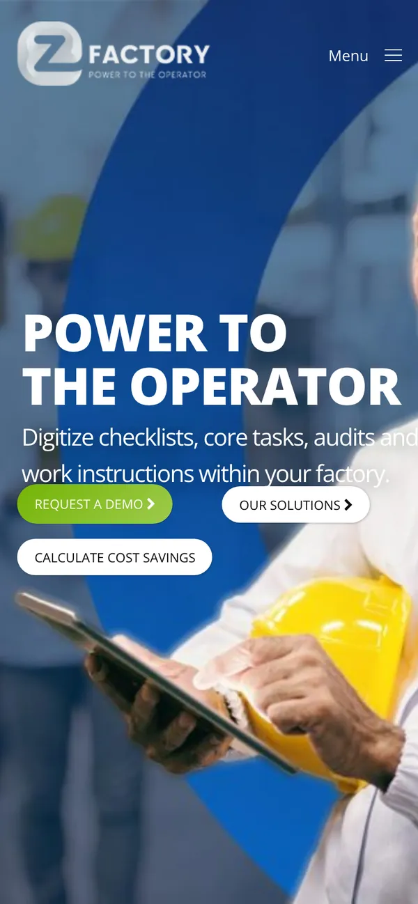 The English homepage page of ezfactory.nl on a phone