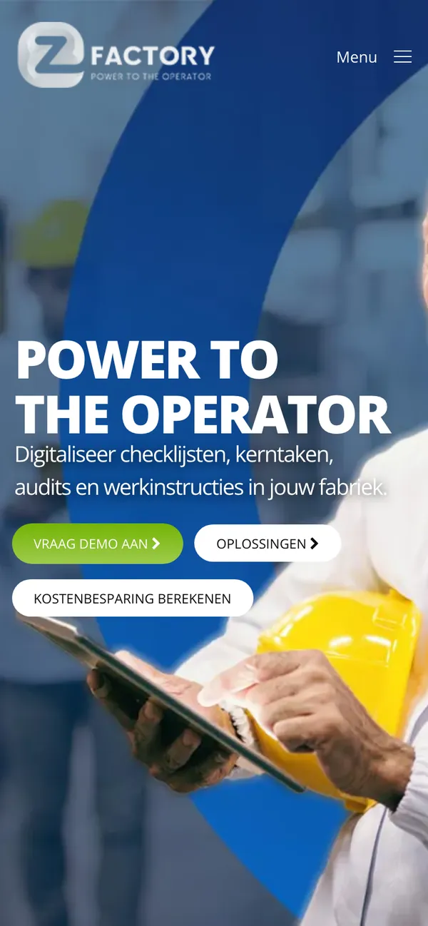 The Homepage page of ezfactory.nl on a phone