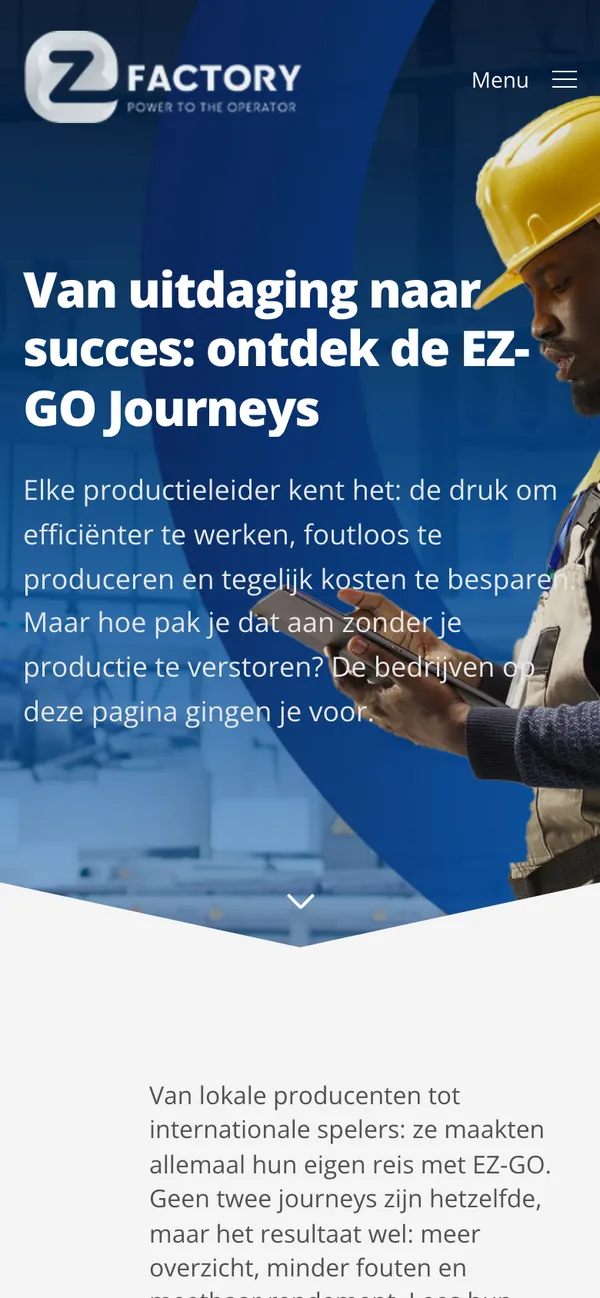 The Customer stories page of ezfactory.nl on a phone