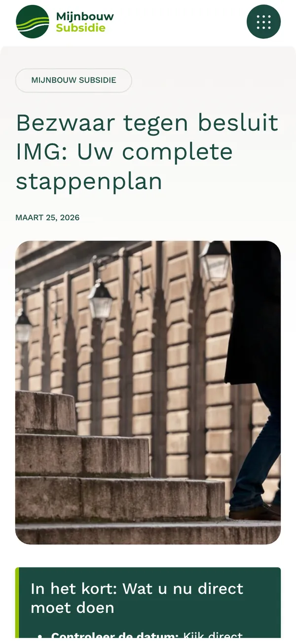 The Objection step by step page of mijnbouwsubsidie.nl on a phone