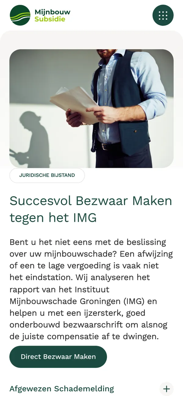 Screen of mijnbouwsubsidie.nl: Objecting to the IMG