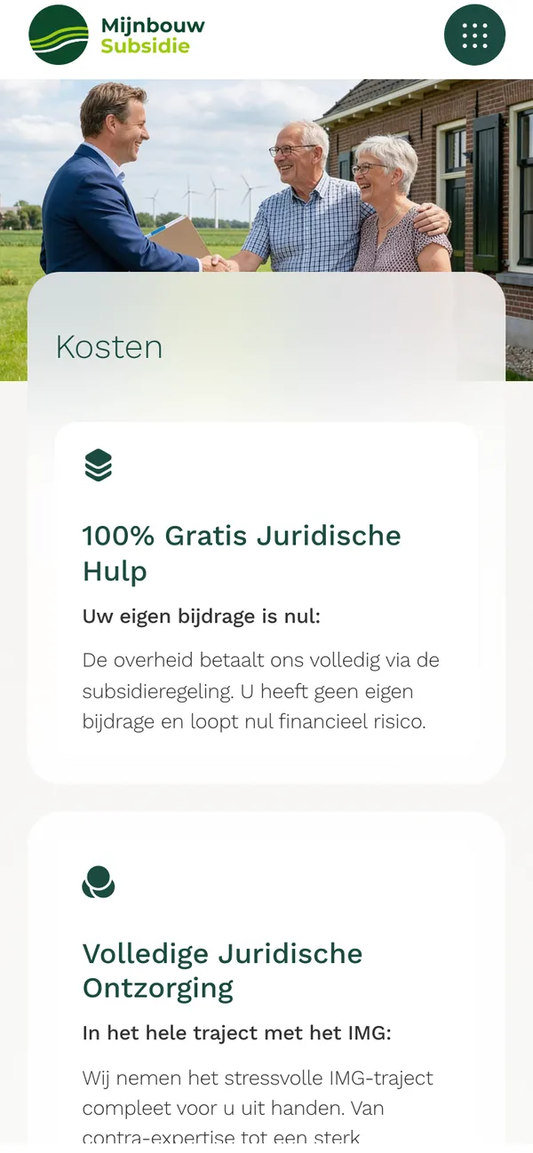 Screen of mijnbouwsubsidie.nl: Costs first