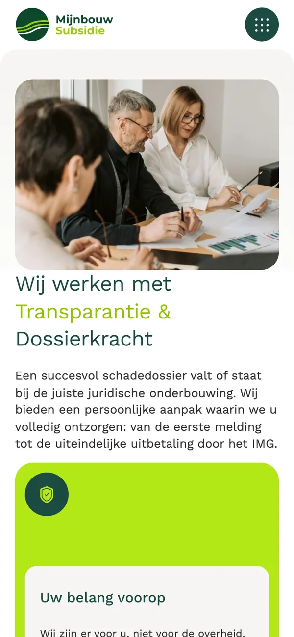 The Way of working page of mijnbouwsubsidie.nl on a phone
