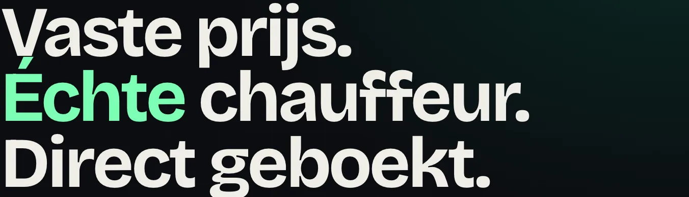 Die Überschrift der Startseite in Bricolage Grotesque: Vaste prijs. Échte chauffeur. Direct geboekt.
