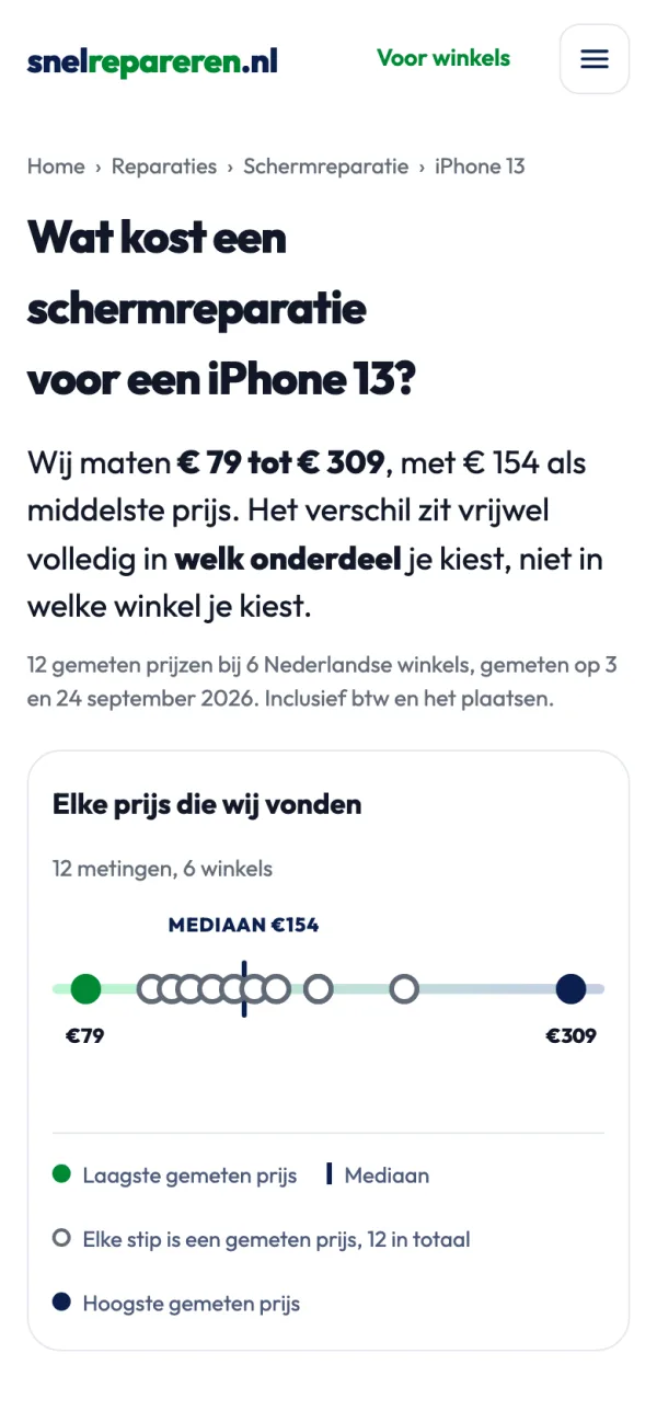 Screen of snelrepareren.nl: Per device