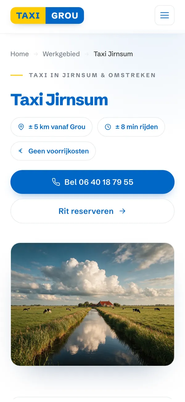 The Taxi Jirnsum page of taxigrou.nl on a phone