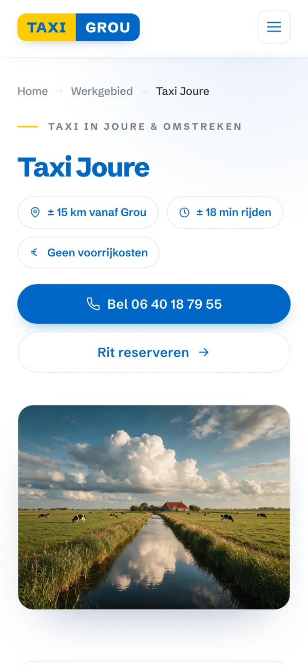 The Taxi Joure page of taxigrou.nl on a phone
