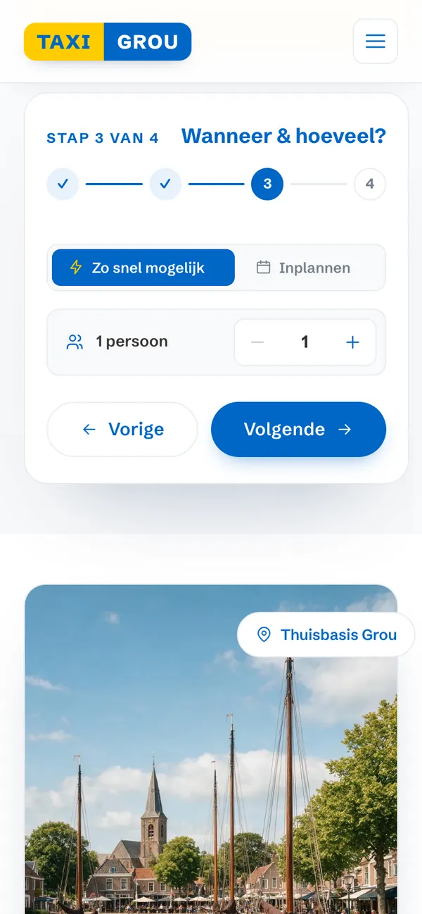 Screen of taxigrou.nl: When and how many?