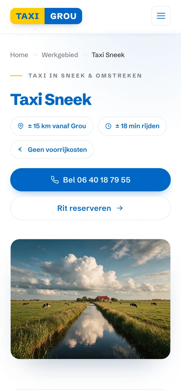 The Taxi Sneek page of taxigrou.nl on a phone