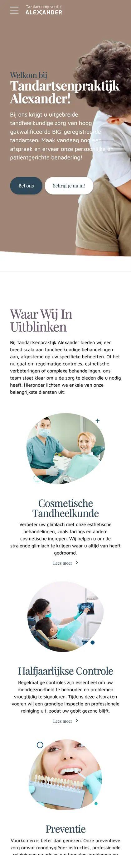 The Tandartsenpraktijk Alexander website on a phone