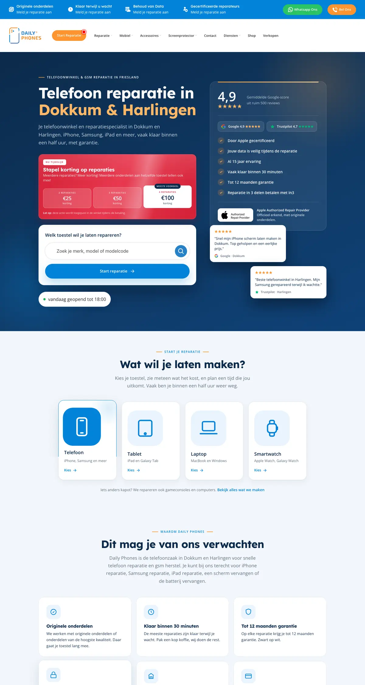 De website van Daily Phones op een laptop
