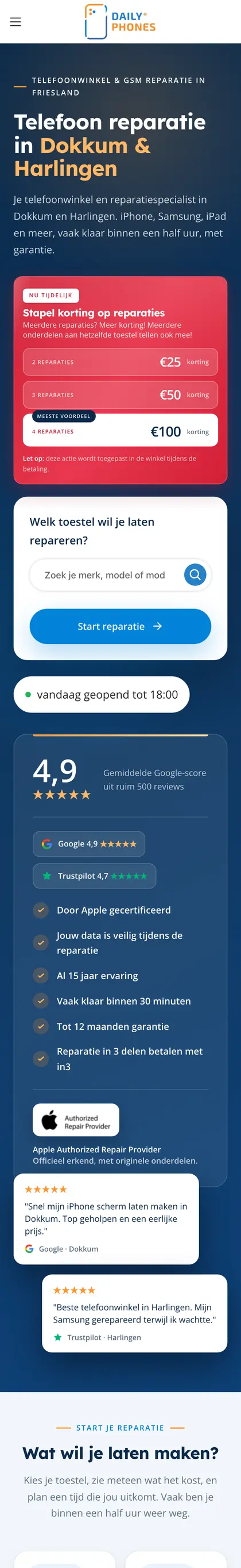 De website van Daily Phones op een telefoon