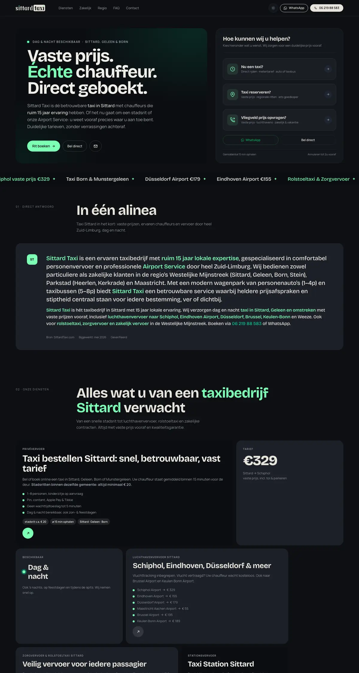 Die Website von Sittard Taxi auf einem Laptop