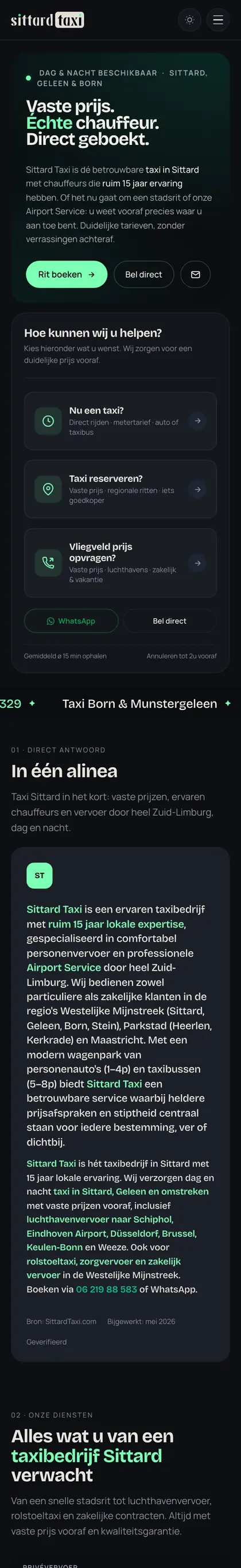 Die Website von Sittard Taxi auf einem Smartphone