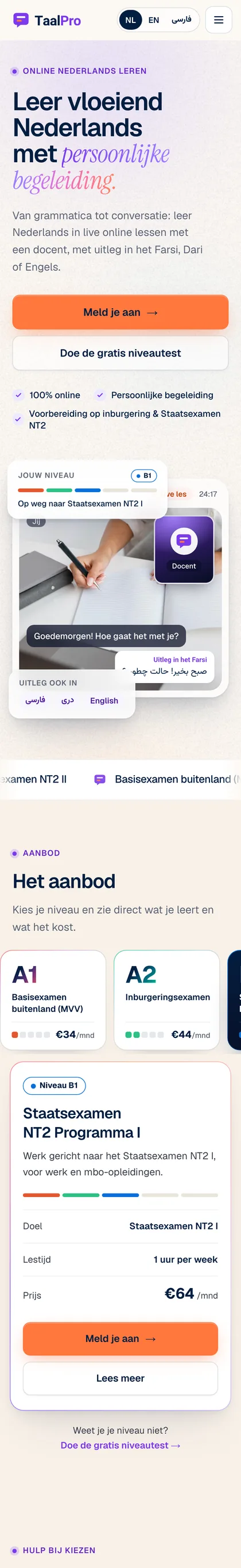 The TaalPro website on a phone